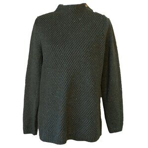 Talbots Mock Neck Sweater Olive Green Cable Knit Retro Mod'60s Neutral Pullover